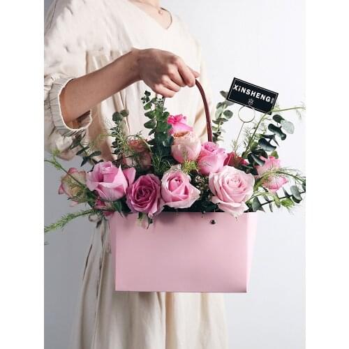 5pcs Pink Kraft Paper Box with Handle Folded flower bouquet flower packaging material flower arrangement flower basket Gift Box