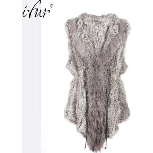 8 colors Women Genuine Knitted Rabbit Fur Vests with tassels Raccoon Fur Trimming Waistcoat wholesale drop shipping B002