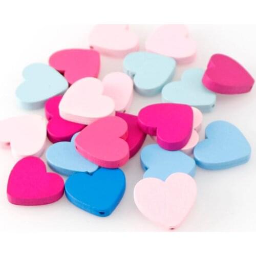 25 cute love heart shapes randomly mixed colors 20mm natural wood heart wooden beads DIY jewelry making bracelet making