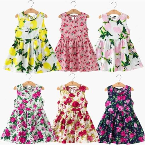 Girls New Summer Children Dress Kids Girls Sleeveless Flower Print Dress Soft Cotton Princess Dresses Girl Clothes Floral Dress