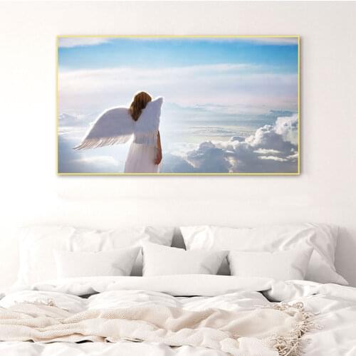 White Angel Background Posters And Prints Cloud Girl Wall Art Picture Home Decoration Canvas Painting HD Print Frameless Mural