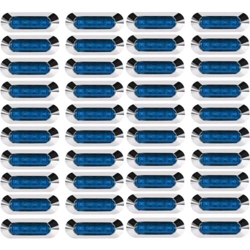 Fuleem 40PCS Blue 4 LED Light Clearance Side Marker Truck Trailer Lamp Chrome Cover Bezel 12V 24V Waterproof