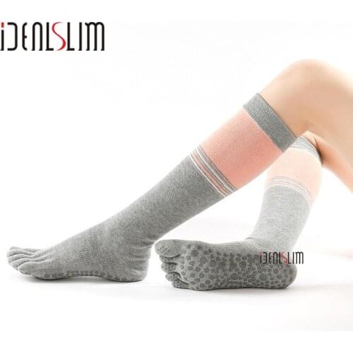 IDEALSLIM Five Finger Knee High Socks Women Non-slip Recovery Knee High Skid Resistance Femal Five Toes Socks