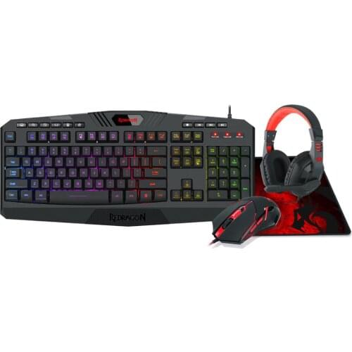 Redragon S101BA PC game keyboard and mouse combination of wired LED RGB backlight, with multimedia keys wrist mouse 3200 DPI for