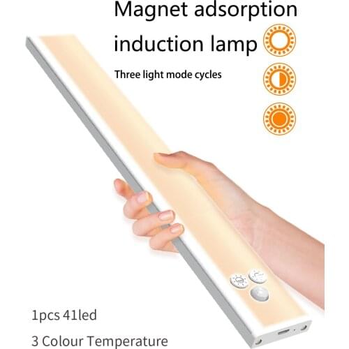 LED Human Body Infrared Intelligent Induction Lamp USB Charging Type Wiring Free Wardrobe Aluminum Alloy Small Night Lamp