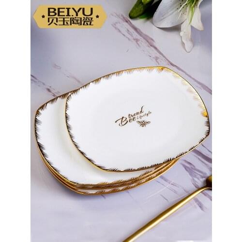 Ceramic Bone China Dinner Plates Creative Gold Color Home Square Dinner Plates Set Nordic Western Platos Home Accessories EI50TZ