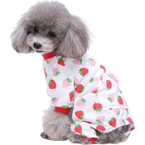 Dog Jumpsuit Cartoon Printing Long-sleeve Cotton Four-legged Pet Costume Puppy Paw Love Decoration Coat Pajamas for Daily Life