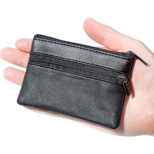 Men Women Leather Coin Purse Wallet Card Coin Key Storage Case Soft Holder Zip Black Mini Coin Bags Pouch Bag Zipper Pouch