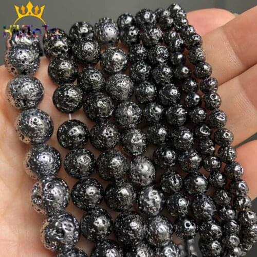 Round Natural Black Volcanic Lava Stone Beads Loose Spacer Beads For Jewelry Making DIY Bracelet Necklace Charms 15'' 4/6/8/10mm