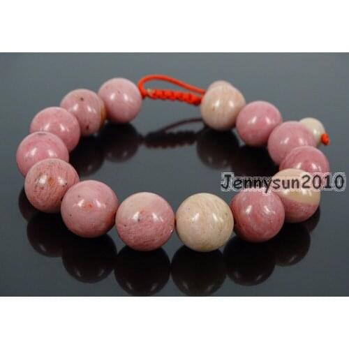 Handmade 12mm Adjustable Natural Rhodochrosite Gems Stone Round Beads Bracelet Healing Reiki 5 Strands/Pack