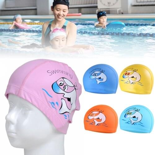 Hot Kids' Swim Cap with Cartoon Printing Flexible Waterproof Bathing Cap Comfortable Fit for Girls Boys NOV99
