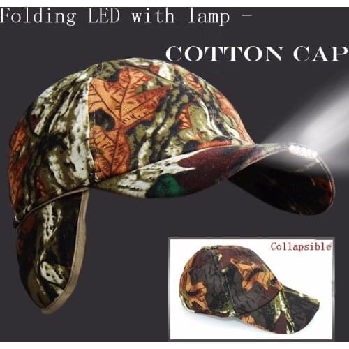 HOT LED hat with a flashlight Battery Cap Light Cotton Camo Fleece cap With Light Flashlight For bike Night Fishing Keep warm