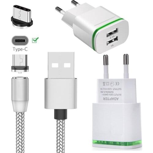 Magnetic Type C Cable LED Wall plug USB Charger For Samsung galaxy A20E A50 S8 S9 S10 Huawei P30 lite P20 Pro LG G7 G6 V50 ThinQ