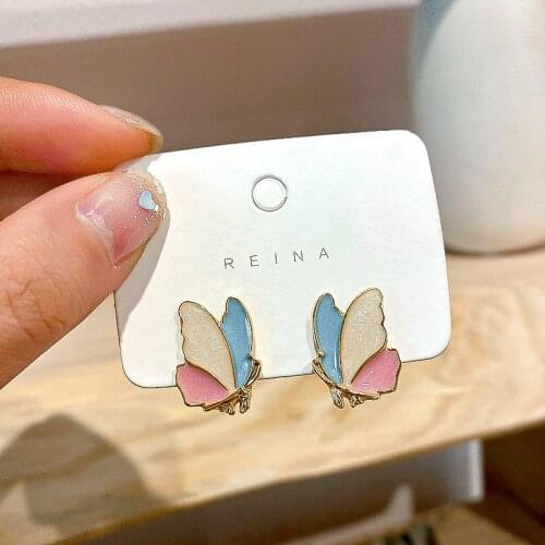 Trendy Colorful Cute Enamel Glaze Butterfly Stud Earrings for Women Temperament Brincos Sweet Party Jewelry Valentines Day Gift
