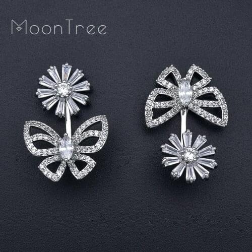 MoonTree Luxury Flower Butterfly Crystal Cubic Zirconia Party Engagement Width Party Everyday Earring Fashion Jewelry