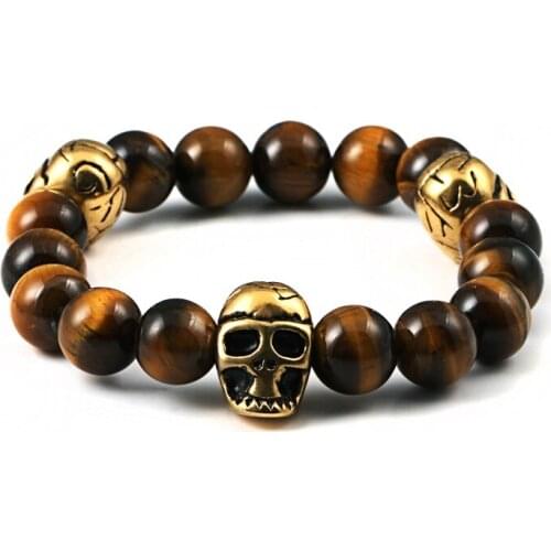 New fashion natural stones skull bracelet For women Lava stone beads and tiger eye stone beads men bracelet northskull BC-0039