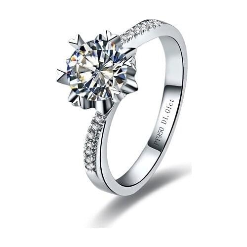Solid Platinum PT950 Ring 1CT Diamond Ring Wedding Engagement Ring for Women Brilliant Lastiing Forever