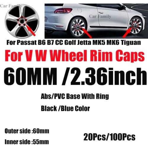Wholesale 20pcs 100pcs 60mm 2.36inch Auto Rims Hubcaps Covers For Passat B6 B7 CC Golf MK5 MK6 Tiguan Car Wheel Center Hub Caps