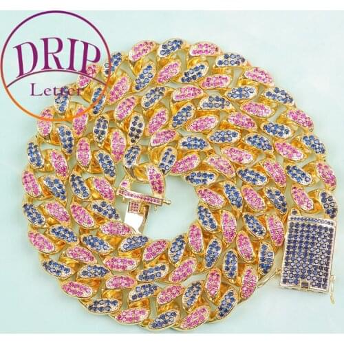 20mm Mixed Color Cuban Necklace For Men Hip Hop Colorful Chain Jewelry Copper Material Bling CZ Big Clasp Link