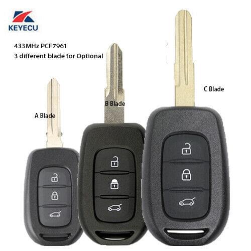 KEYECU Remote Key Fob 3 Button 433MHz PCF7961M for Renault Duster Dokker Trafic Master