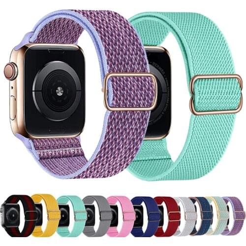 Nylon Strap for apple watch series 5 3 4 6 se Adjustable Elastic Sport solo Loop bracelet Apple watch band 44mm 40mm 38mm 42mm