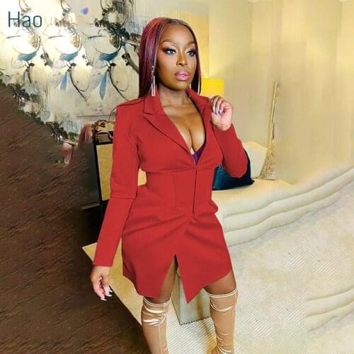 HAOYUAN Sexy Deep V-neck Slim Suit Coat Long Sleeve Corset Tops Streetwear Women Fall Winter Clothing Office Lady Jacket Coats