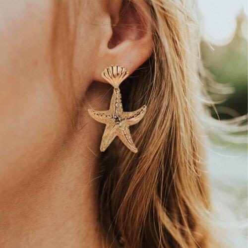 Metal Starfish Shell Dangle Earrings Beach Vacation Women Drop Earrings Starfish Pendants Earrings femme aretes de mujer