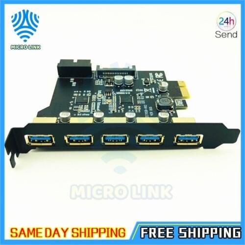 Super Speed PCI-E to USB 3.0 19-Pin 5 Port PCI Express Expansion Card Adapter SATA 15Pin Connector with Driver CD for Desktop PC