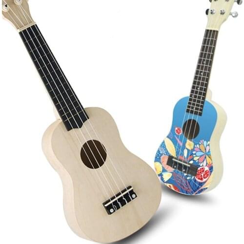 21'' Ukulele Guitar 12 Frets Basswood Wooden 4 Strings Hawaiian Guitar Musical Instruments Creative DIY Kit Beginner Kids Gift
