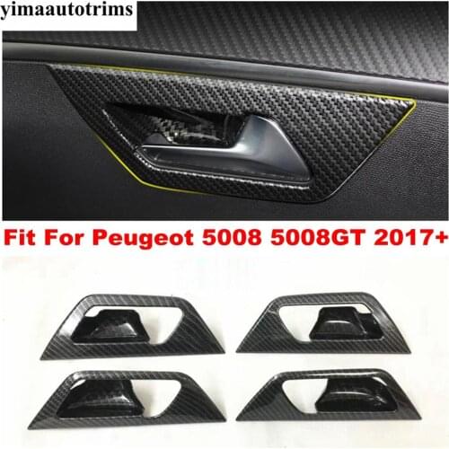 Inner Door Pull Doorknob Handle Bowl Protector Cover Trim For Peugeot 5008 5008GT 2017 - 2021 ABS Carbon Fiber / Matte Interior