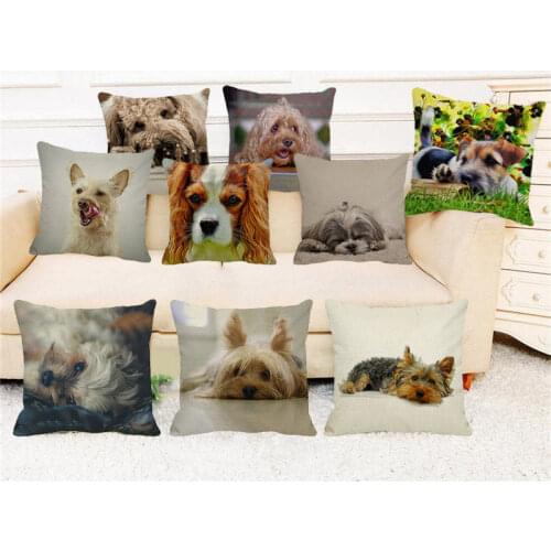 XUNYU 45cm*45cm Cute Pet Dog Cushion Cover Decorative Pillow Case Linen Pillowcase Sofa Throw Pillowcase B0089