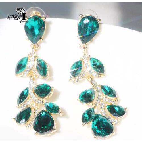 YaYi Jewelry Green Glass Flower Dangle Women Ancient Gold Color Wear Ear Band Tassel Wedding Stud Drop Hoop Clip Earrings