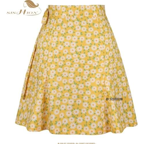 SISHION 2021 Women Sexy Holiday Beach Skirt SS0015 Women Summer Beach Daisy Printed Floral Skirt