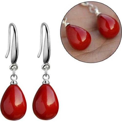 New Pearl Red Drop Earring for Women Fancy Colorful Simulated-pearl Long Earring Trendy Jewelry Gift Box Packing