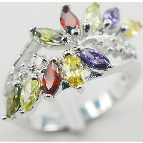 Purple Crystal Zircon Yellow Crystal Zircon Garnet Peridot Women 925 Sterling Silver Ring F865 Size 6 7 8 9 10
