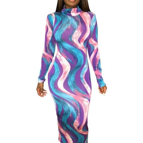 Womens Painted Printed Skinny Midi Dress