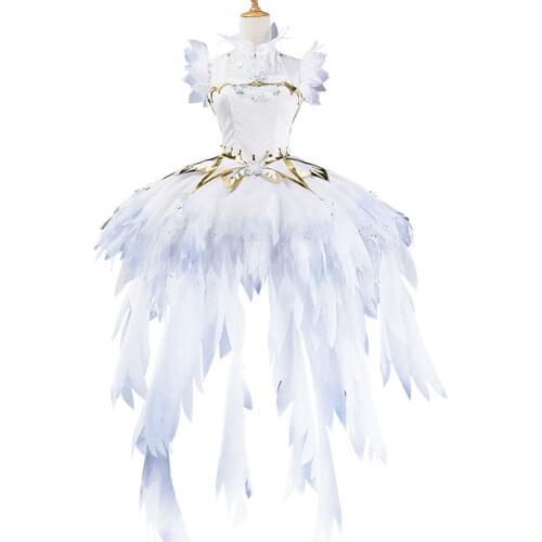 Cardcaptor Sakura KINOMOTO Ice Angel Dress White Feather Petals sleeves & Neckline Cosplay Costume Shiny Crystal Women Dresses