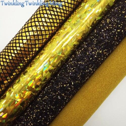Gold Yellow Glitter Fabric, Metallic Faux Fabric, Synthetic Leather Fabric Sheets For Bow A4 21x29CM Twinkling Ming XM822