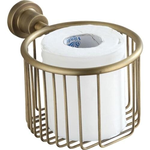 Golden Toilet Paper Holder Wall Mounted Vintage Classic Bathroom Antique Brass Roll Tissue Box