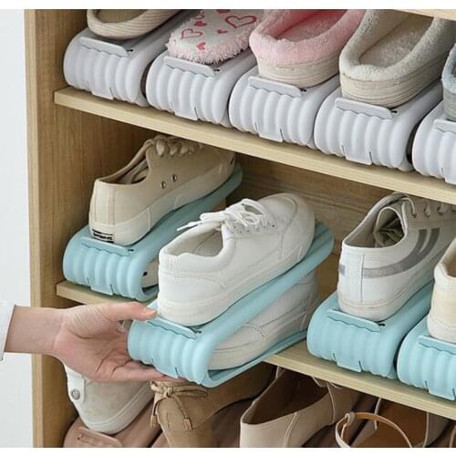1Set Fashion Storage Shoe Rack Durable Adjustable Shoe Organizer Footwear Support Slot Space Saving Cabinet Closet Shoe Box