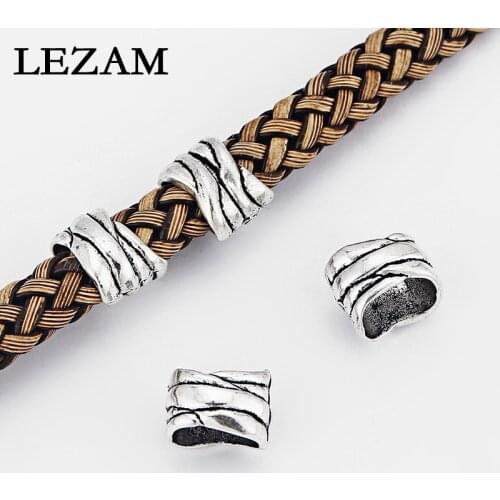 10Pcs Antique Grain Pattern Slider Spacer For 10*6mm Licorice Leather Cord Bracelet Necklace Jewelry Components