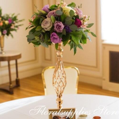 10 pcs Golden flower vases candle holders stand wedding decoration lead road table centerpiece event party decoration