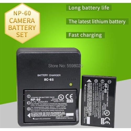 2PCS 1035mAh NP-60 FNP60 3.7V Battery +1PCS BC-65 Charger for Fujifilm F50I F501 F401 F402 ZOOM F410 F60 NP60