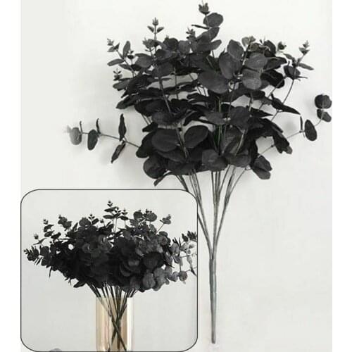 20 Heads Artificial Black Eucalyptus Fake Flower Plant Wedding Party Decoration