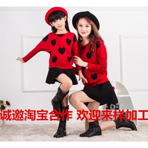 Spring 2016 Girls Round Neck Sweaters Love Stars Batwing Coat Sweater Parent-child Outfit