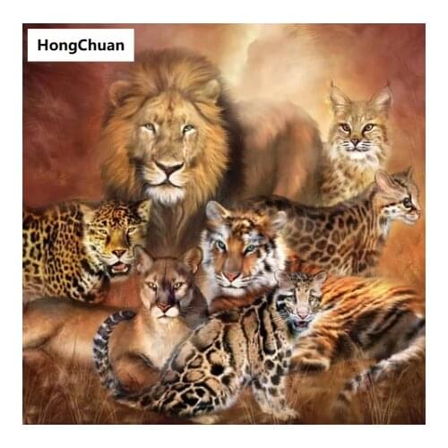 5D DIY full square round diamond painting tiger lion figure diamond mosaic crafts diamond embroidery rhinestone decoration gift