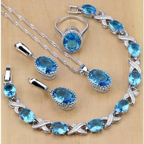 925 Sterling Silver Jewelry Blue Birthstones Jewelry Sets for Women Wedding Earring/Pendant/Necklace/Rings/Bracelet