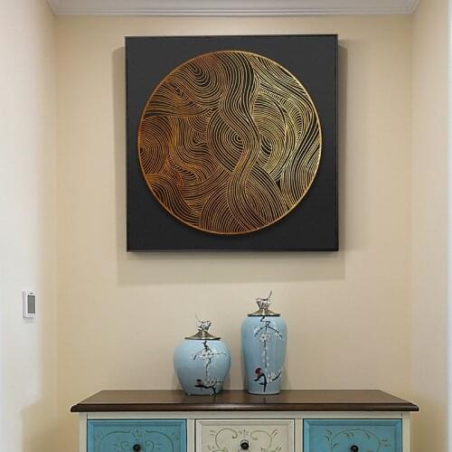 Abstract Geometric Yellow Circle Line Square Black Texture Canvas Painting Wall Frameless Picture Poster Living Room Decoration