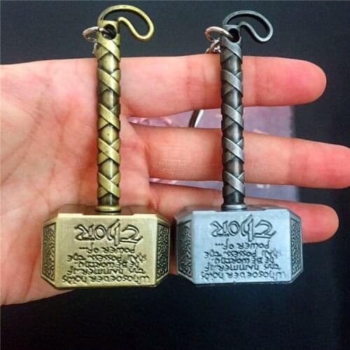 Movies super hero Metal keychain Action Figure Keychain silver/Golden Alloy keyring thor-hammer Pendants kids birthday toys