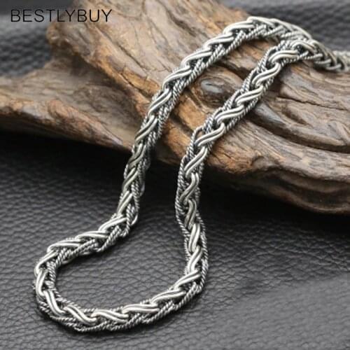 7mm Wide 100% Real 925 sterling silver Weave Rope accessories for men Chain Necklace Pendant jewelry best friends